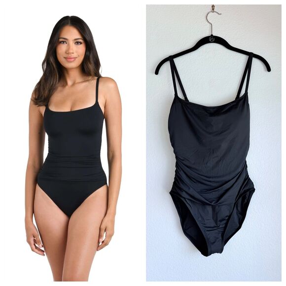 NWT La Blanca Island Goddess Lingerie One Piece in Solid Black Size 12 - Picture 1 of 16